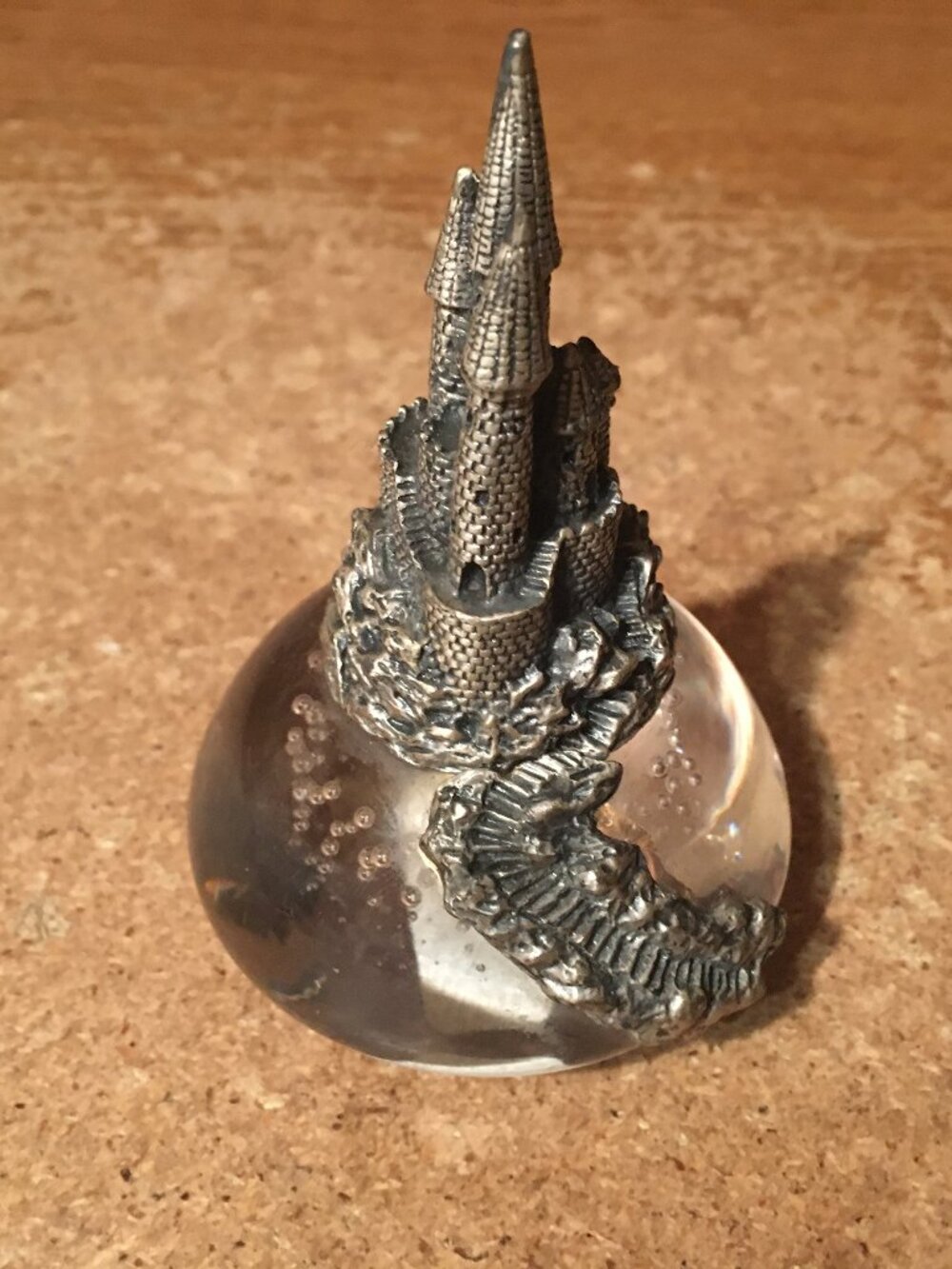 ENESCO PEWTER CASTLE GLASS PAPERWEIGHT 3.75" 1992